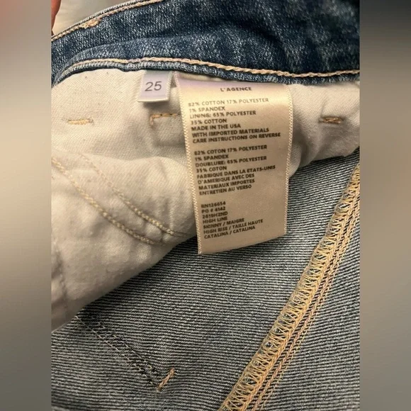 L'AGENCE High Line High Rise Skinny Distressed Frayed raw-cut cuffs Jeans 25 - Picture 10 of 11